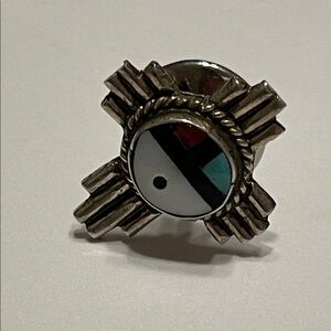 Sterling Silver Native American Multicolor Inlay Zia Sun God Pin